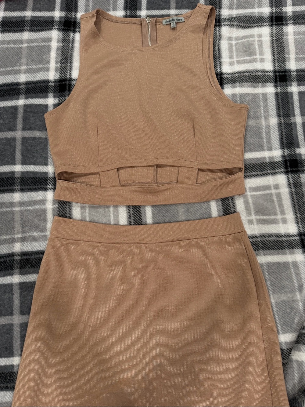 Charlotte Russe Tan Cutout Crop Top & Skirt Set